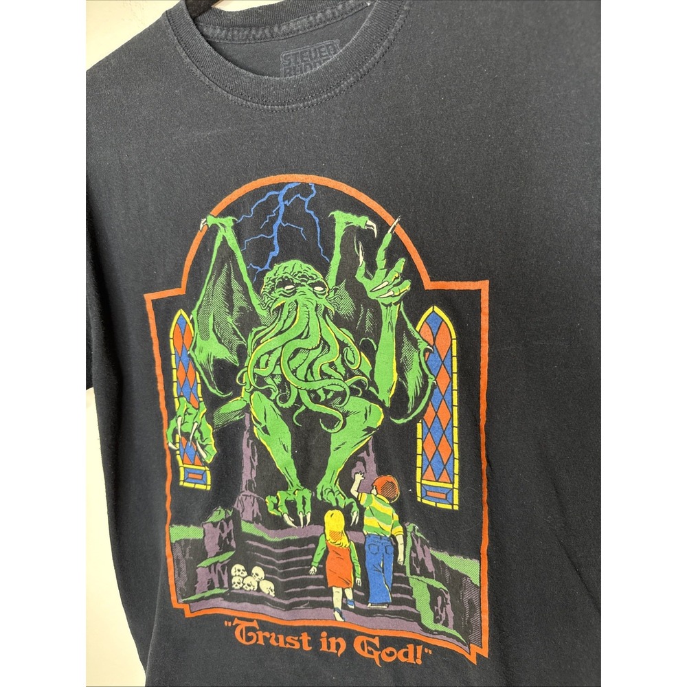Steven Rhodes "Trust In God" Black T-shirt Cthulu Lovecraft Mythos Men's‎ M